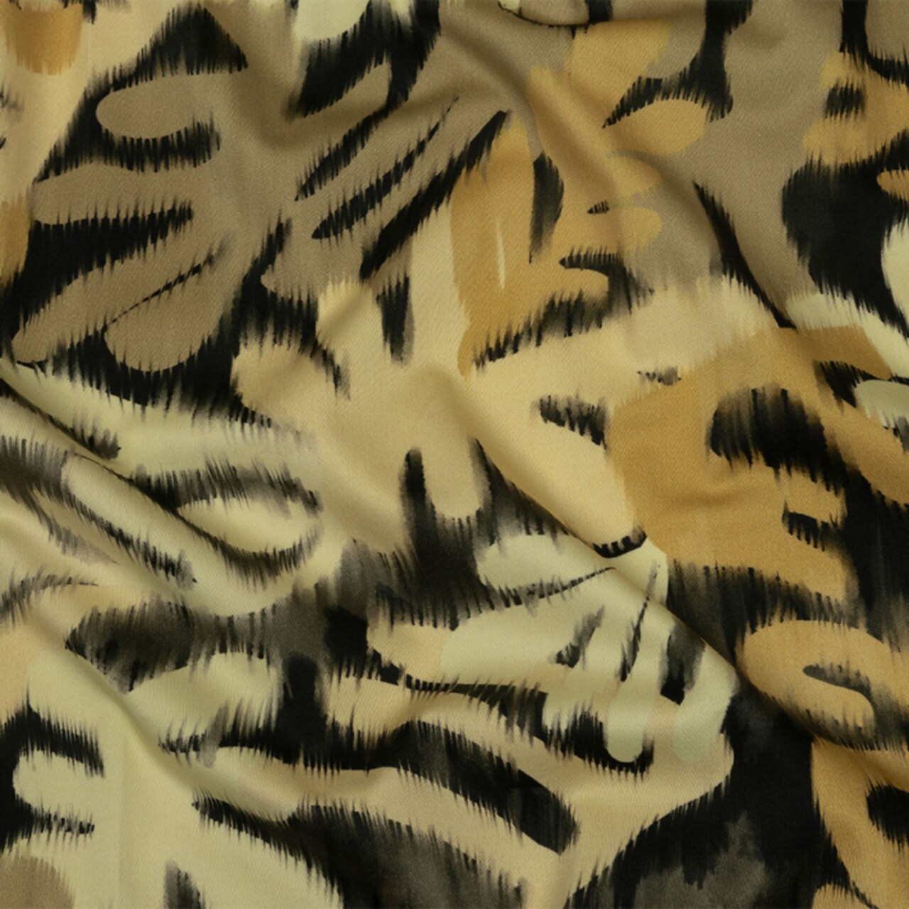 1 Yard Stretch Cotton Sateen Black and Beige Ikat Leaves Things We Leave Behind Print Fabric